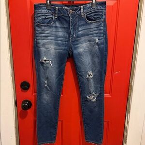 American Eagle Outfitters Dark Blue Distressed Jegging (Short Length)